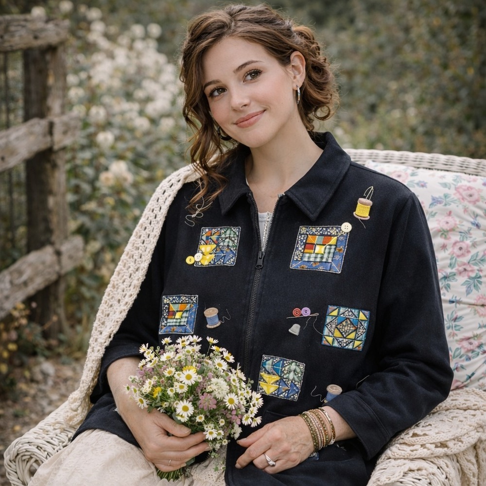 Vintage Bechamel Patchwork Jacket‎ M Quilted Artsy Grannycore Retro Sewing - Picture 8 of 8